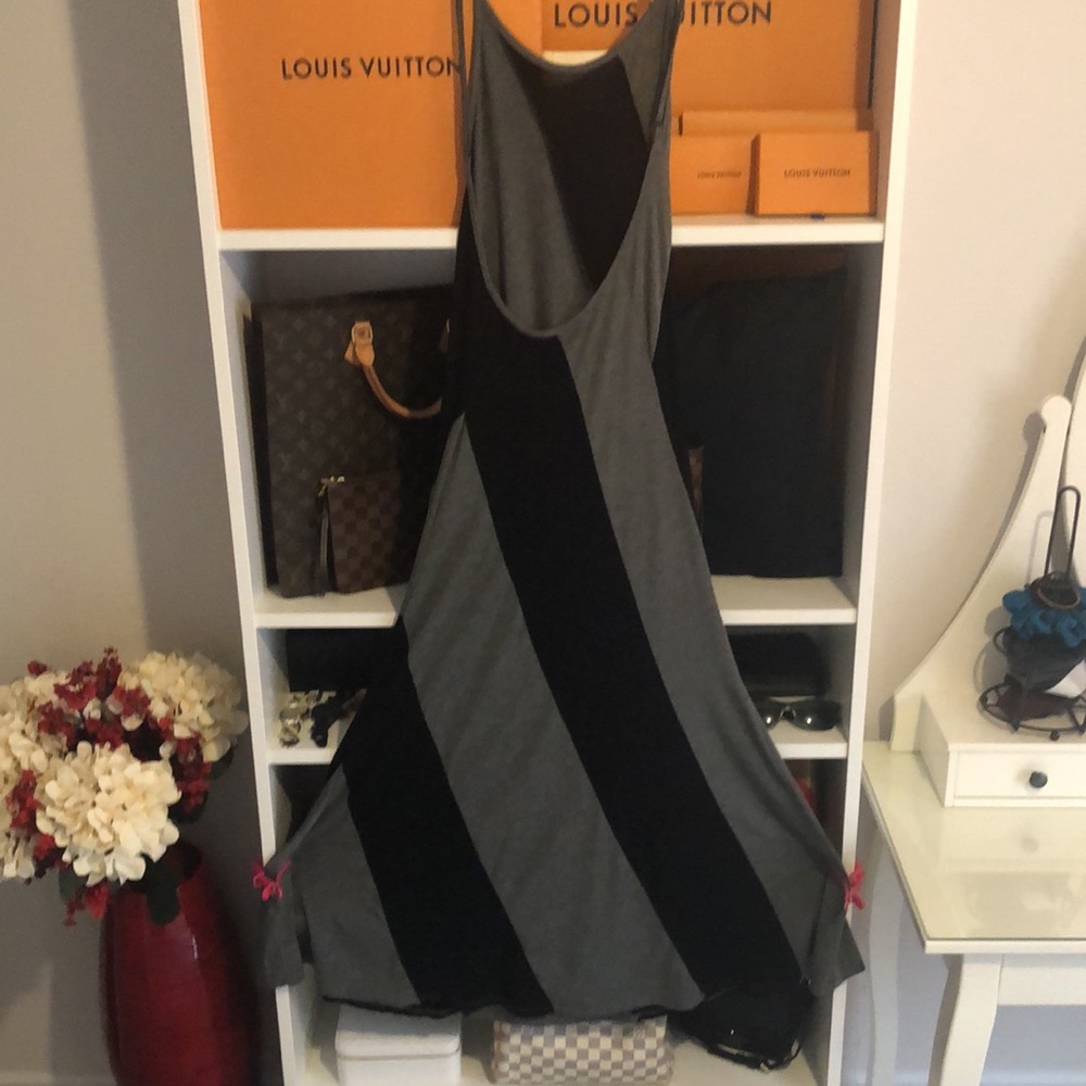 Black & Grey Women’s Dress Vertical Design Small Slim Tall Fit, Open Back